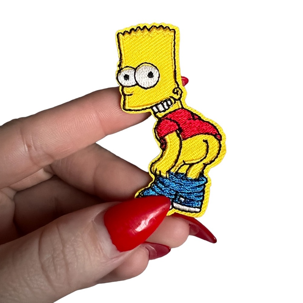 Small Bart Simpson Iron On Patch 90's TV Show Cartoon Mooning Embroidered NEW
